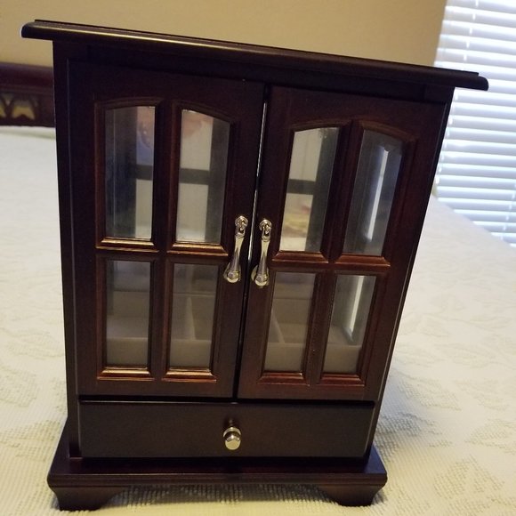 Upright Wood and Glass Jewelry Box - Picture 1 of 6